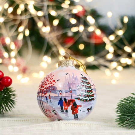 Christmas ball D-7 cm "Winter romance" manual painting, white