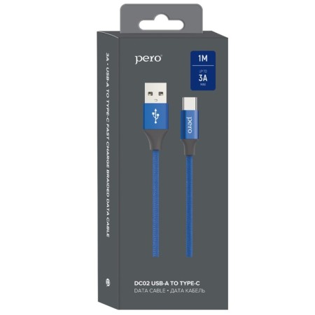 PERO DC-02, Type-C cable-USB, 3 A, 1 m, fabric braid, blue-5