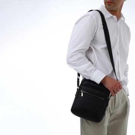 Male bag over the shoulder, Textura, 3 external pockets, black color-7