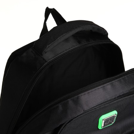 Youth backpack with a zipper, 4 pockets, black/green color-5