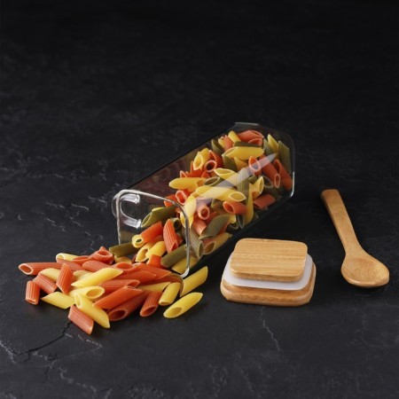 Glass Bank for bulk products with a bamboo cover and a spoon "Eco", 420 ml, 8 × 6 × 15.5 cm-4