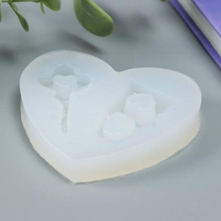 Mold Silicon "Key and a lock with hearts" 2 items 6.5x6x1 cm-1