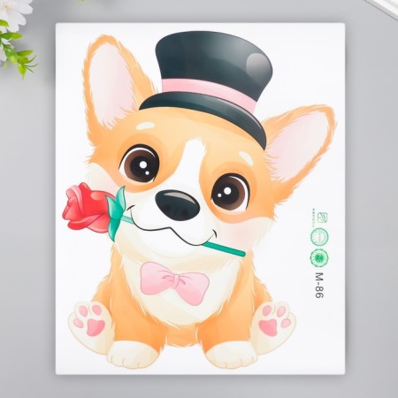 Sticker Plastic Interior color "dog in a cylinder with a rose" 24x29 cm