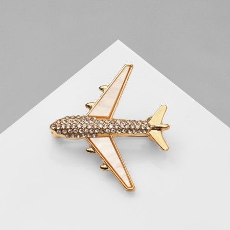 Brooch "Airplane", white color in gold