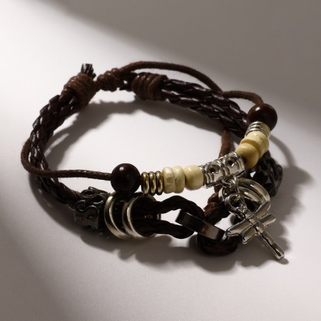 Bracelet Leather "Binding" with suspension, dragonfly, brown color, D = 8 cm-1