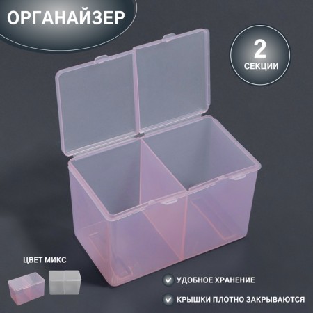 Organizer for storage, with a lid, 2 sections, 6.7 × 12.5 × 7.5 cm, color mix