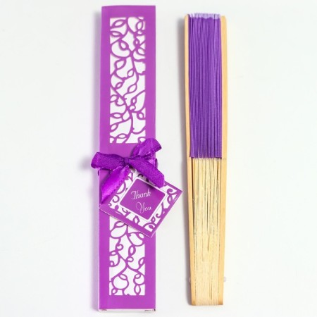 Fan bamboo, textiles h = 21 cm "monocet" in a box, purple-8