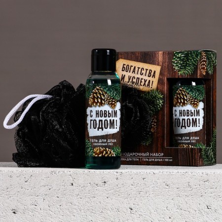 Gift set, shower gel 100 ml and body washcloth, new year