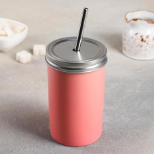 Ceramic glass “good mood”, 450 ml, with a lid and a tube, the color of a mix
