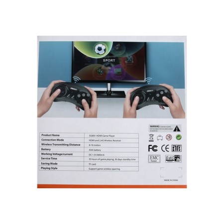SG800 game console, 1600 games, AV cable, 2 wireless joysticks, black-9