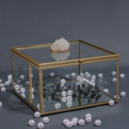 Organizer for storage "Mountains", with a lid, glass, with a mirror -bottom, 1 section, 15 × 15 × 8.5 cm, the color is transparent/copper-2