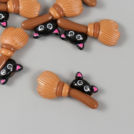 Decor for creativity plastic "Cat on a broomstick" 2x3.4x0.6 cm