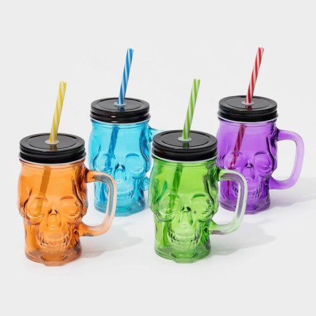 Glass jar with a lid and tube "Skull. Halloween ", 400 ml, 11 × 8.5 × 13 cm, color mix-7