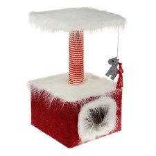 The house is small for cats, fur/velor, 34 x 34 x 60 cm, burgundy