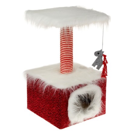The house is small for cats, fur/velor, 34 x 34 x 60 cm, burgundy