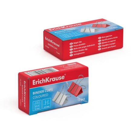 A set of paper clamps 15 mm, 12 pcs., In a cardboard box, color, Erichkrause-2