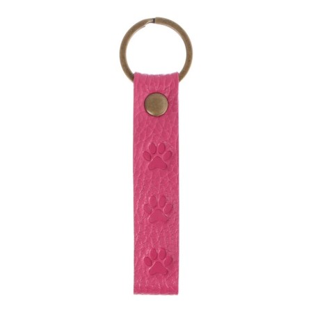 Leather keychain for a car key, strap, genuine leather, pink, paw-2