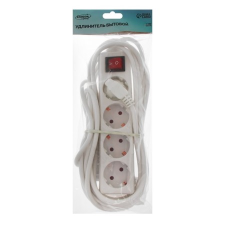 Extension cord Luazon Lighting, 4 sockets, 5 m, 6 A, 1300 W, 3x0.75 mm2, s/c, with excavation, b-2