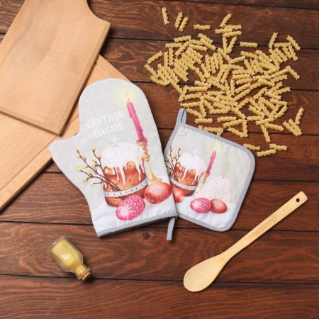 Set of kitchen. Dolyana "Easter": mittens 20x28 cm, severity 17x17 cm, 35% HL, 65% PE-6