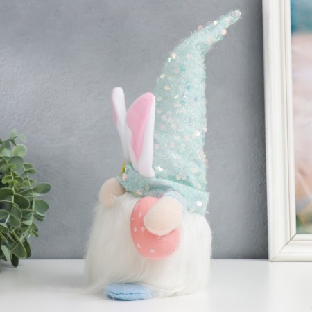 Interior light doll "Dwarf in a cap with bunny ears, sequins" Blue 30x8x8 cm-4