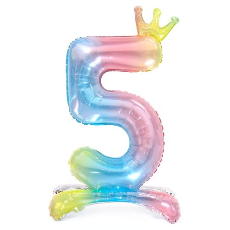Foil ball 32 “The number 5 with the crown”, gradient, on the stand