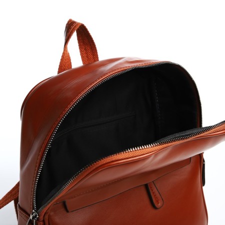 Women's backpack made of artificial leather with lightning, 2 pockets, brown color-5