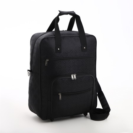 Road bag on wheels, lightning department, 3 outer pockets, long belt, black color