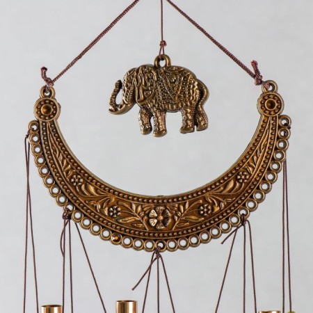 Wind music metal, plastic "necklace and elephant" 4 tubes 5 bells 54 cm-1