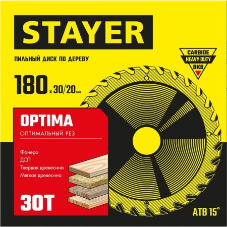 Disk STAYER 3681-180-30-30_Z01, on wood, optimal cut, 30t, 180 x 30/20 mm-1