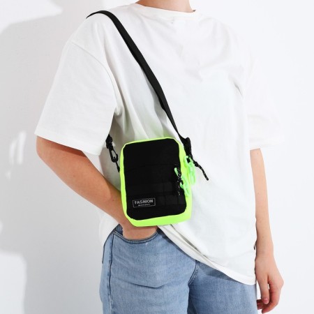 Young youth bag with zipper, 1 outer pocket, black/green color-6