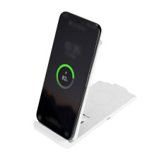 Wireless charging station 2 in 1 LCC-82, 15 W + 5 W, with a stand, white