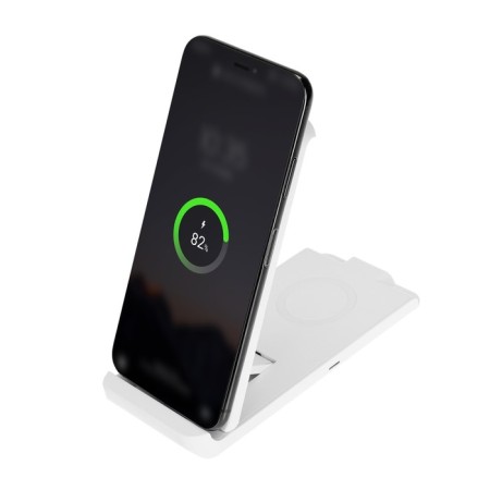 Wireless charging station 2 in 1 LCC-82, 15 W + 5 W, with a stand, white