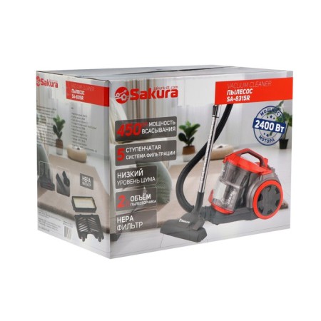 Vacuum cleaner Sakura SA-8315R, 2400/450 W, HEPA filter, 2 l, red-9