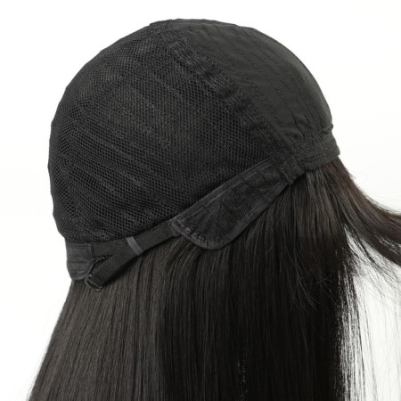 Artificial wig, with a bang, imitation of the skin, 60 cm, black color-5