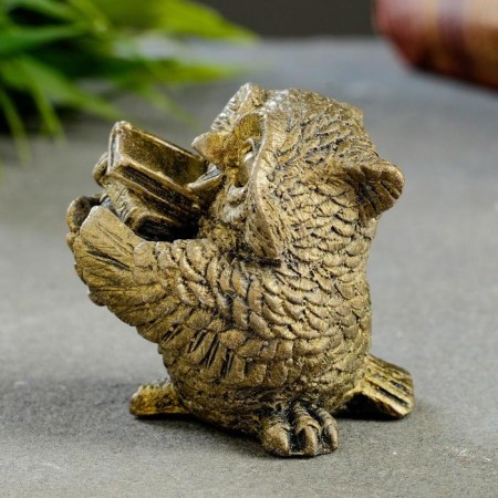 Figure "Owl with books" Small aged gold 5x5x5cm-1