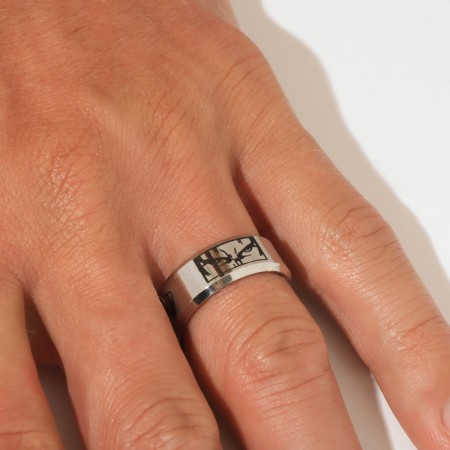 Ring "Japan" eyes, black color in silver, 17 size-3