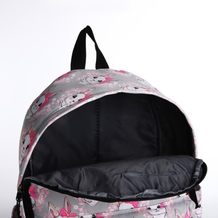 Youth backpack made of textiles, external pocket, gray color-5