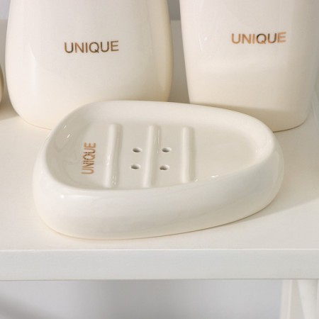Savanna Stone bathroom accessories set, 4 items (soap dish, soap dispenser, 2 glasses), white color-1