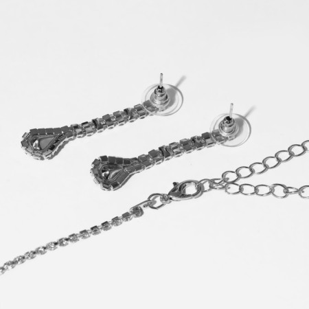 Set 2 objects: earrings, necklaces "Monique" Waterfall, white-blue color in silver, 30 cm-1