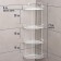 The bathroom shelf is an angular 4-tier, 20.5 × 20.5 × 71 cm, white color