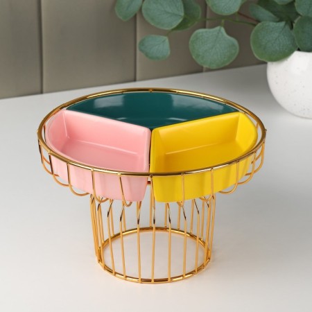 Menzhitsa ceramic 3 cells on the metal stand "Bohemia", 22 × 14 cm, color mix-1