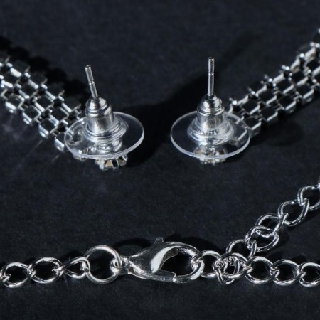 Set 2 objects: earrings, necklace "ice" crystals, white color in silver, 48cm-1