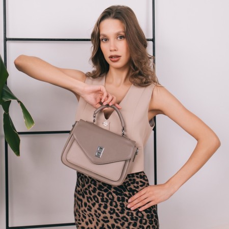 Women's bag on the Textura valve, small size, beige color-12