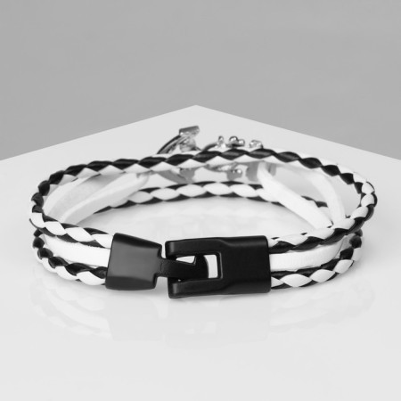 Bracelet of the male "parallel" anchor with a skull, black and white color with silver, 21.5 cm-2