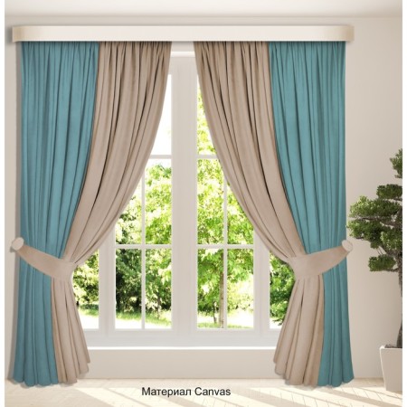 Set of curtains "Canvas", size 200x270 cm, 2 pcs, turquoise color, beige color