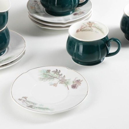 Ceramic tea service “Shishechki”, 12 items: a cup 200 ml, a saucer d = 14.5 cm, green color-1