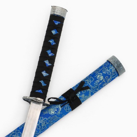 Souvenir weapon "Katana on the stand", blue scabbard with a floral pattern, 70 cm-4