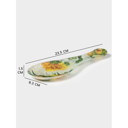 Supple stand under a spoon of “sunflowers”, 23.5 × 8.3 × 1.5 cm, glass, drawing-1