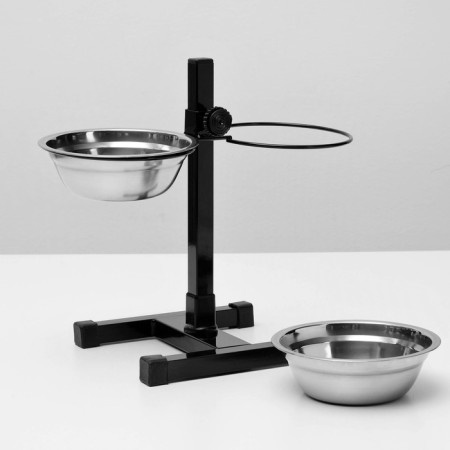 Stand with bowls, 2 x 500 ml, height 30 cm, collapsible, black-3