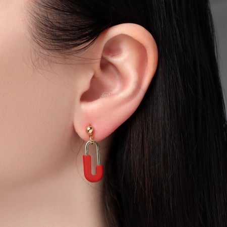 Earrings Assorted "Magnets" attraction, red-black color in gold-2